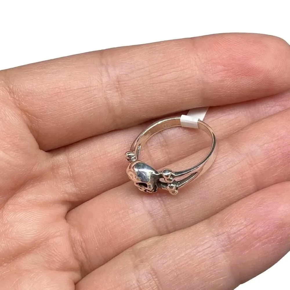 Skull & Crossbones Ring Solid Sterling Silver 925 Size 5 Cross Bones Skulls